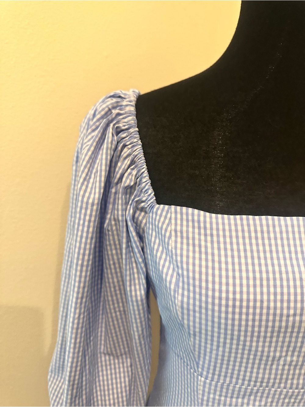 Forever21 Square Neck Puff-Sleeve Mini Dress in Light Blue Gingham Small - Picture 7 of 15